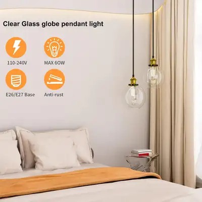 Frideko 2-Piece Glass Pendant Light - 7.9" Vintage Globe Pendant, View more