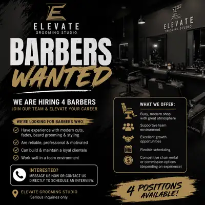 BRAMPTON BARBERSHOP: BARBERS WANTED, View more