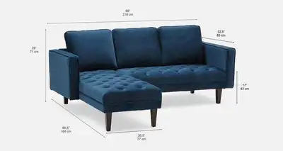 structube Velvet Sectional Blue Rare $700, View more