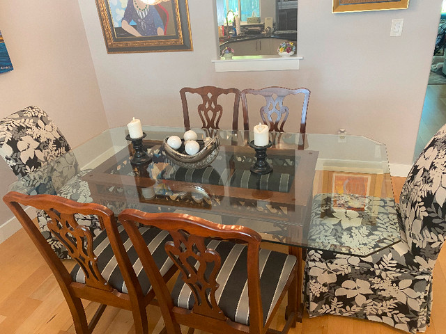 Beautiful 44"x76" beveled edge glass dining table with six chair | Dining  Tables & Sets | Nanaimo | Kijiji