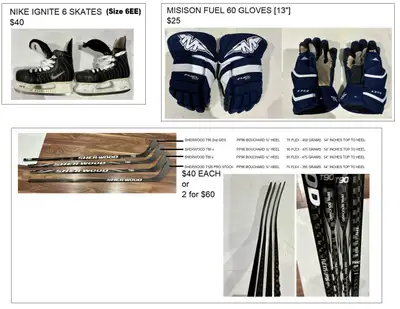 Hockey Gloves, Skates, Sticks, View more