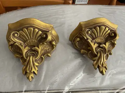 (NEW) 2PC SET REGENY STYLE GILDED WALL SHELF BRACKETS, View more