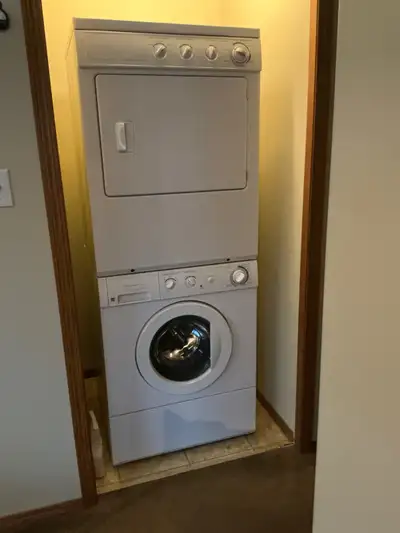 STACKABLE WASHER AND DRYER IN GOOD WORKING ORDER. Dryer in excellent working order. Washer is a litt...