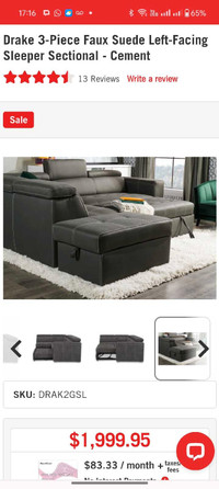 Sectional sofabed 3 pc brick drake