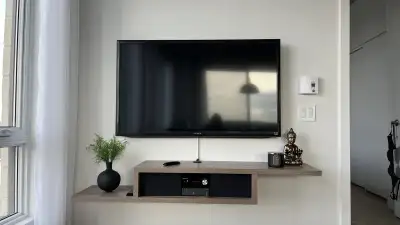 Console TV asymétrique flottante à fixation murale,60", noyer, View more