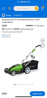 Greenworks  13a 21” 3 in 1 corded Lawn mower