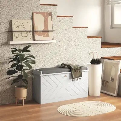 Shoe Storage with Seat, Upholstered Hallway Bench, Shoe Bench with Flip Drawer and Adjustable Shelf...