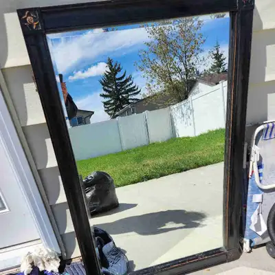 Large Beveled Wall Mirror - Elegant Black & Gold Frame, View more