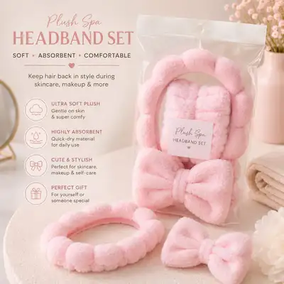 This is a Plush Spa headband set. It's made of ultra-soft plush material and is highly absorbent. Pe...