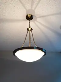 Two 3-light pendents (large and small) with glass bowl shade