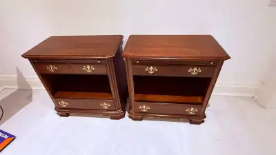 Solid Wood Nightstands (Set of 2) with Pull-Out Shelves, View more