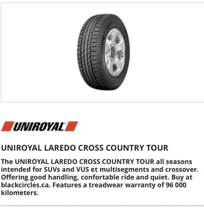 Set of 4 Uniroyal P235/65R17 Laredo Cross Country Touring 17 inch Used for only 2 months before I so...
