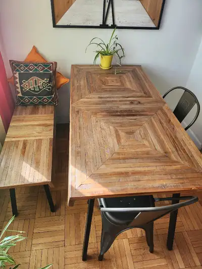 Structube dining table; bench +2 chairs excellent condition , View more