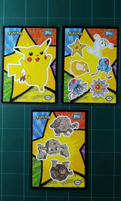 Pokemon Cards 2000 Topps The First Movie Sticker Cards x3 Puzzle Pieces. Pikachu, Water Types And Ge...