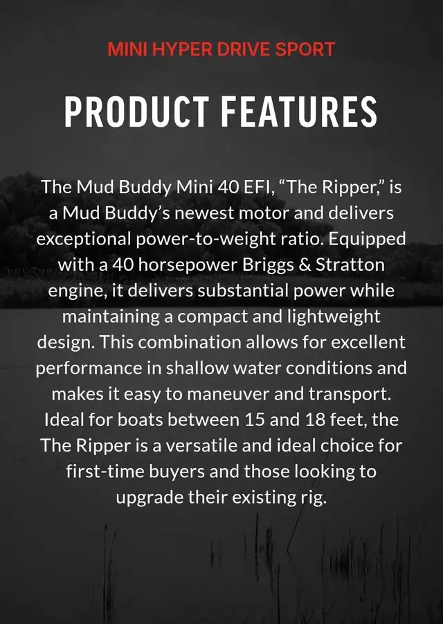 Mud Buddy 40hp efi Mini Ripper brand new mud motor in Other in Kawartha Lakes - Image 9