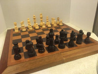 Vintage Retro Made In Indonesia Complete WOOD FOLDING CHESS Set