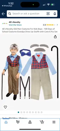 4E's Novelty Old Man Costume For Kids Boys - 100 Days of School 