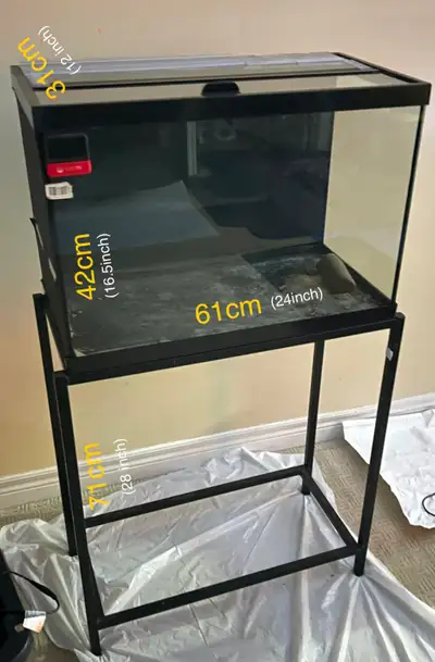 Dimensions L x W x H: Size 24" x 12" x 16". 20H Gallon Aquarium with lid and Metal Aquarium Stand fo...