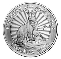 2022 $5 Canada Majestic POLAR BEAR  1 OZ .9999 PURE SILVER COIN