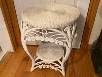 Ornate Vintage Two Tiered Rattan and Wicker Table