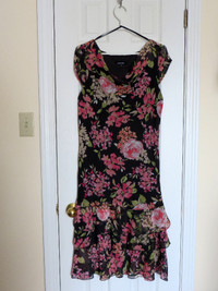 Black dress with pink flowers.