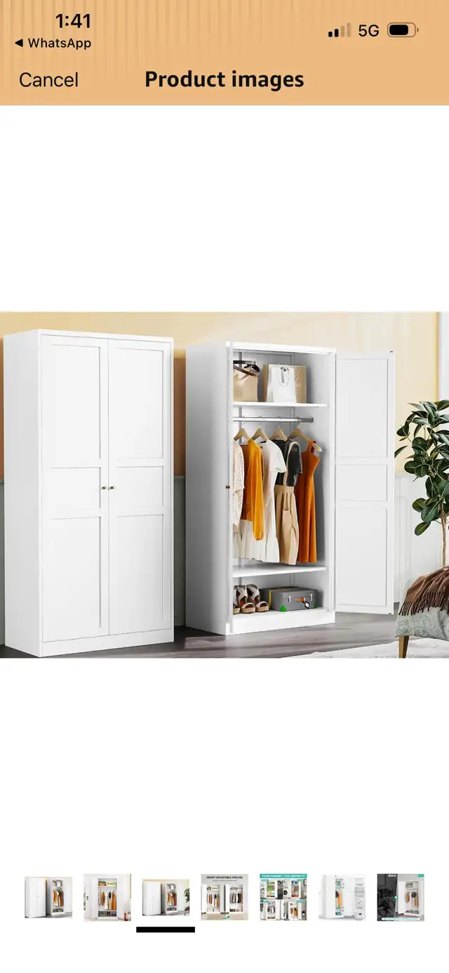 Metal Wardrobe Cabinet with Hanging Rod,White Armoire Wardrobe  in Dressers & Wardrobes in Mississauga / Peel Region - Image 5