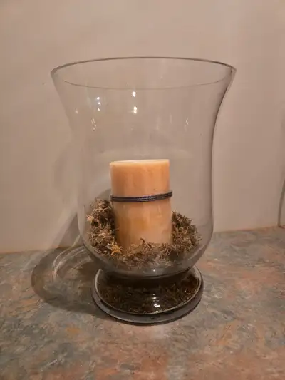 10" Hurricane vase with candle, View more