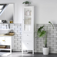 Tall Bathroom Cabinet with Tempered Glass Door
