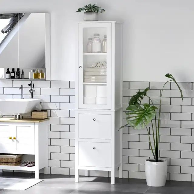 Tall Bathroom Cabinet with Tempered Glass Door in Cabinets & Countertops in Markham / York Region - Image 2