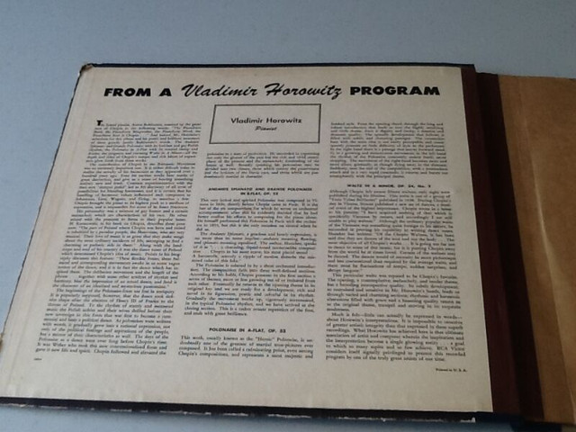 CHOPIN PIANO MUSIC -VLADIMIR HOROWITZ PROGRAM-RCA VICTOR in Stereo Systems & Home Theatre in St. Catharines - Image 3