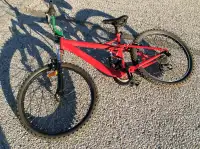 Raleigh double suspension bike wheel size 24".Used by a teen an