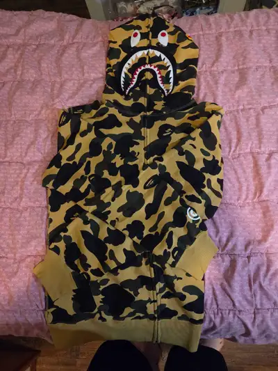 Bape first camo yellow PONR shark hoodie size 2xl, View more