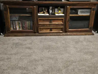 Dark Wood Media Console TV Stand with Glass Doors, View more