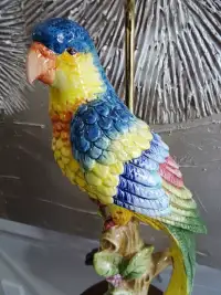 tropical PARROT Macaw LAMP large PORCELAIN impressive MAJOLICA
