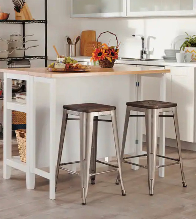 Tolix bar/counter stools with wooden seat (4 stools) Chairs
