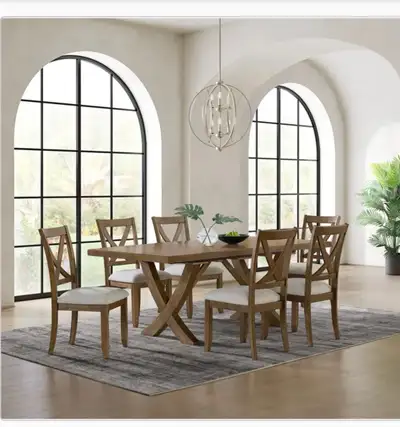 90” Dining table with leaf and 6 chairs, View more
