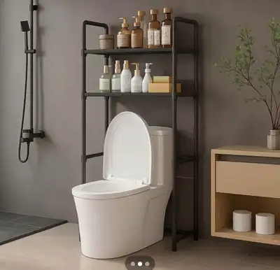 ✅Selling brand new two-tier storage rack for bathroom. ✅Black in color. Still in the package. Easy a...