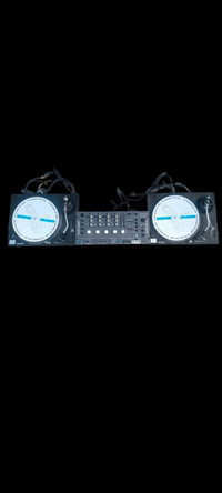 X2 Technics SL-1200MK2 with a Pioneer DJM-3000 rotary DJ mixer. 