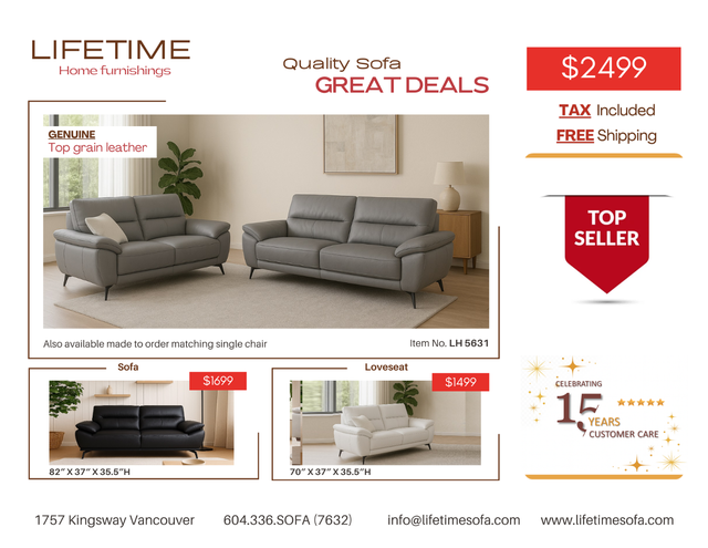 Genuine Top Grain leather  sofa set with couch and loveseat in Couches & Futons in Vancouver - Image 12