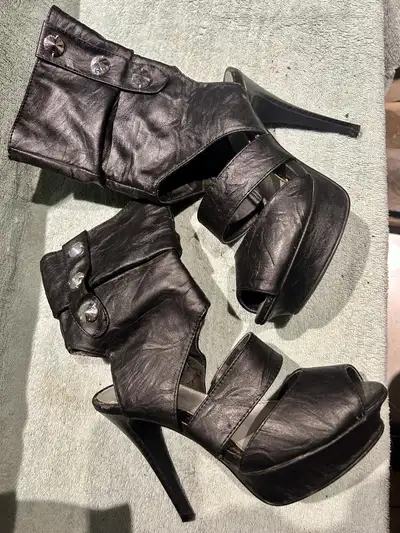 Black Platform Stilettos with Cut-Outs, View more