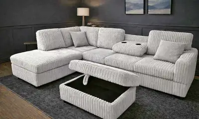 Canapé d'Angle Moderne en Velours Côtelé avec Coffre de Rangemen, View more