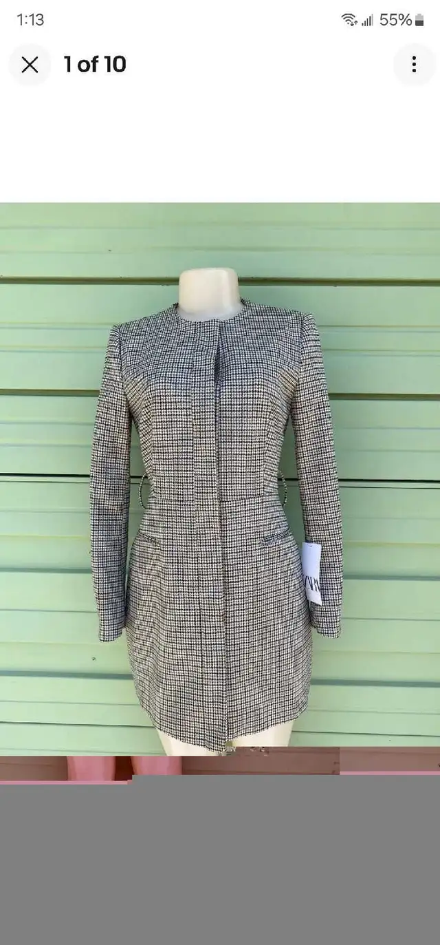 ZARA HOUNDSTOOTH FROCK COAT Ecru Brown SIZE XS MISSING BELT in Women's - Tops & Outerwear in Laval / North Shore - Image 4