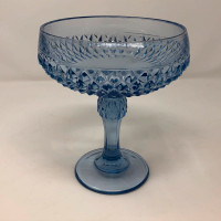 Vintage Blue Diamond Point Indiana Glass Compote