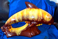 Vtg BMP Blue Mountain Pottery Gold & Brown Large 17" Dolphin