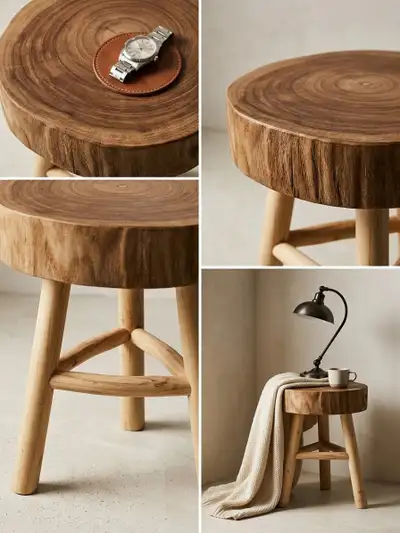  Solid Wood Slice Accent Table / Side Stool – Japandi Style, View more