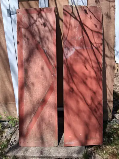 TWO (1/2"X2'X7') STAINED PLYWOOD PANELS, View more