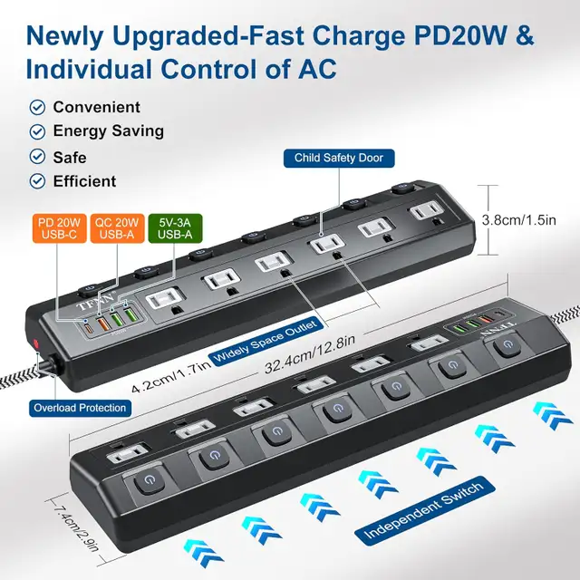 Extension Cord Power Strip with USB Ports 70W 4 USB Charging Sta in Cables & Connectors in Ottawa - Image 5