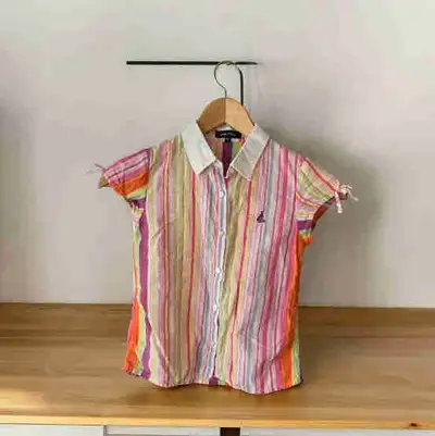 Excellent preowned condition Bean Pole girl's striped short sleeve blouse with traditional Bean Pole...