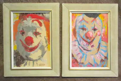 Vintage Pair of Clown Oil Paintings 1959, View more