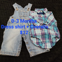 0-3 Month overalls with dress shirt